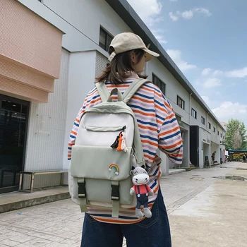 

Dcimor women backpack Korean more match style students have a class schoolbag soft cloth contrast color casual bag