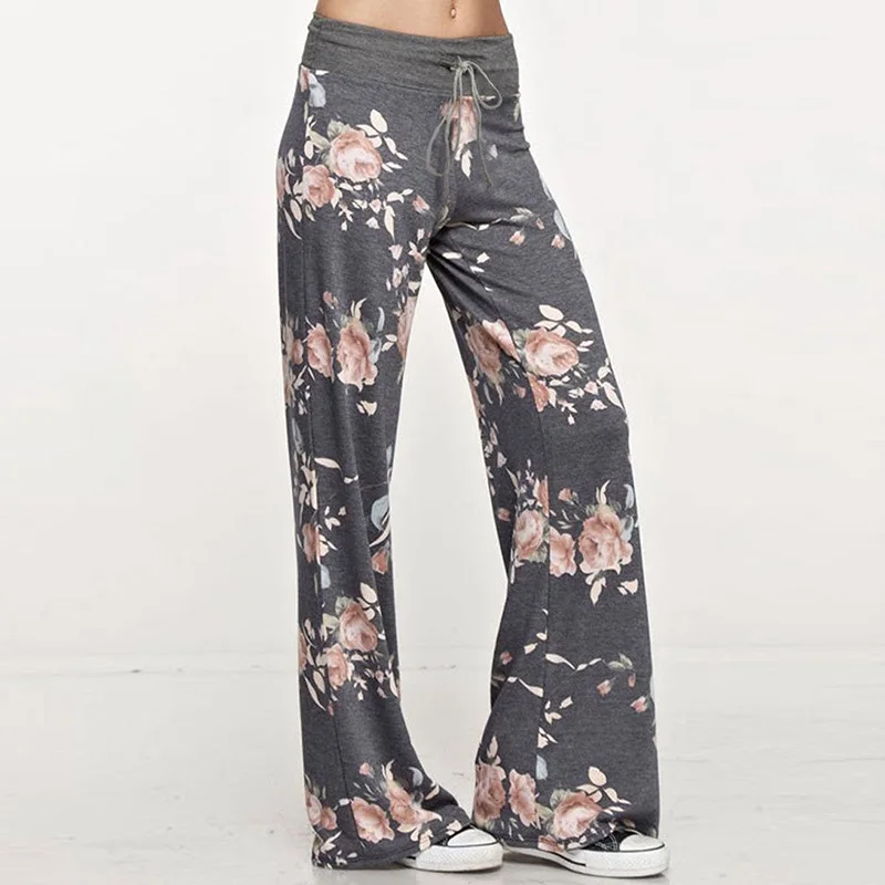 Women Thin Wide Leg Pants Floral Printed Pattern Loose Spring Summer capris women Pants & Capris