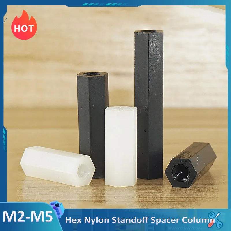 20-50pcs-m2-m25-m3-m4-m5-l-black-white-nylon-spacer-hex-female-to-female-standoff-spacer