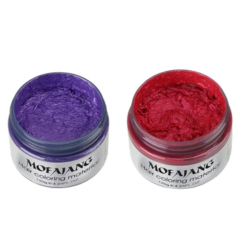 

Mofajang 2Pcs Style Styling Products Hair Color Wax Dye One-Time Molding Paste Hair Dye Wax Make Up - Purple & Red