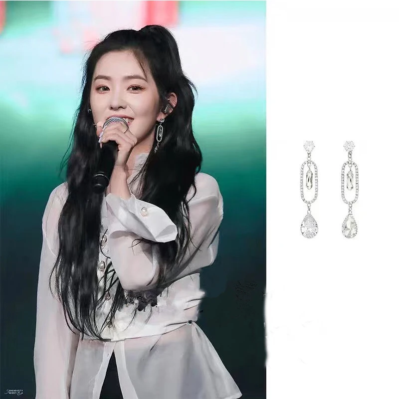 

New Korean TV Star Silver Color Hollow Shiny Rhinestone Dangle Earrings for Women Geometricl Water Drop Oorbellen Gifts