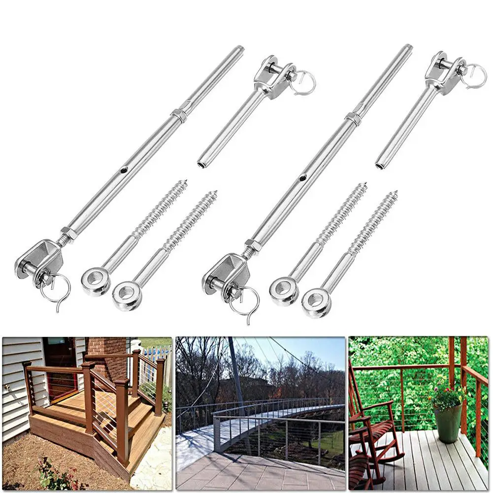 

2Pcs Stainless Steel Wire Rope Balustrade Jaw Swage Fork Turnbuckle Eye Bolt Kit