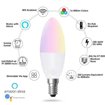 

smart home WiFi Smart Bulb LED 6W RGB E14/E10/E27/B22 color light bulb Voice Remote App Control work with Alexa Google Home