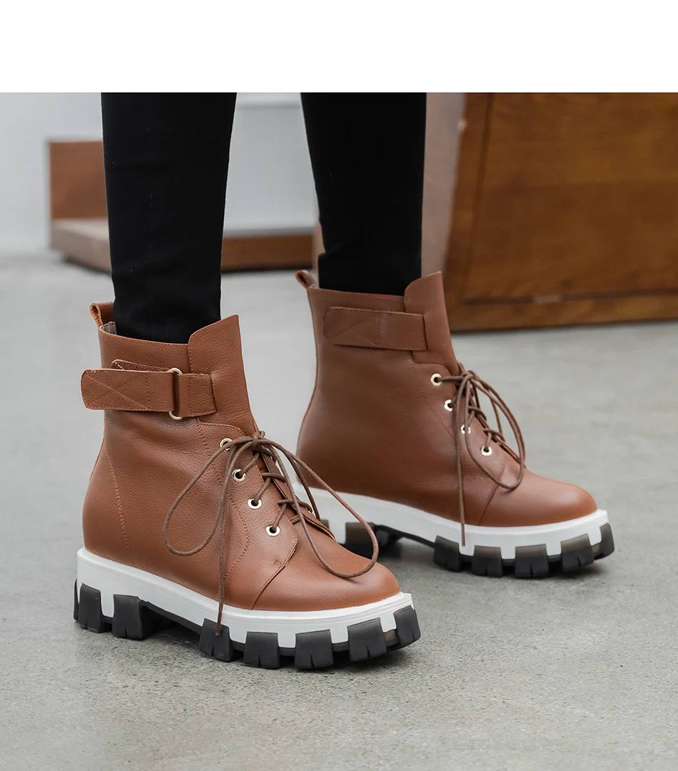 Plus Size 34-43 New Boots Women Shoes Winter New Genuine Leather Boots Women Military Casual Martin Boots Women Wool Snow Boots