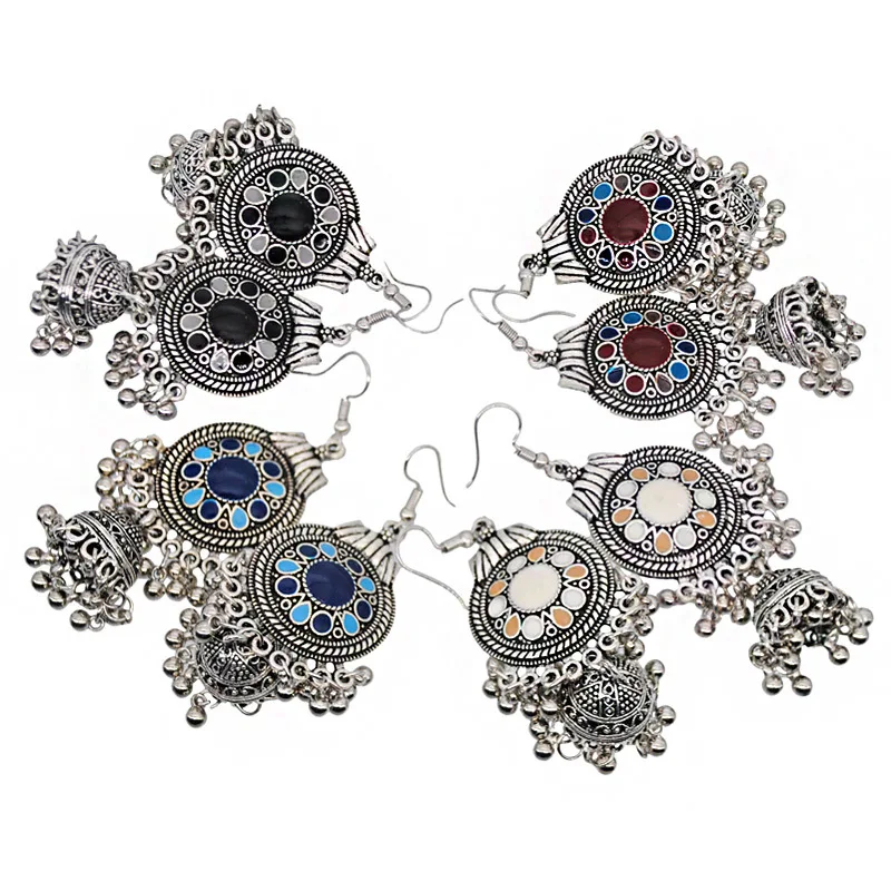 

New Style Miao Silver Accessories Tibetan Silver Retro Earrings Women's Xinjiang Nation Wind Song Dance Exaggeration Tassels Lan