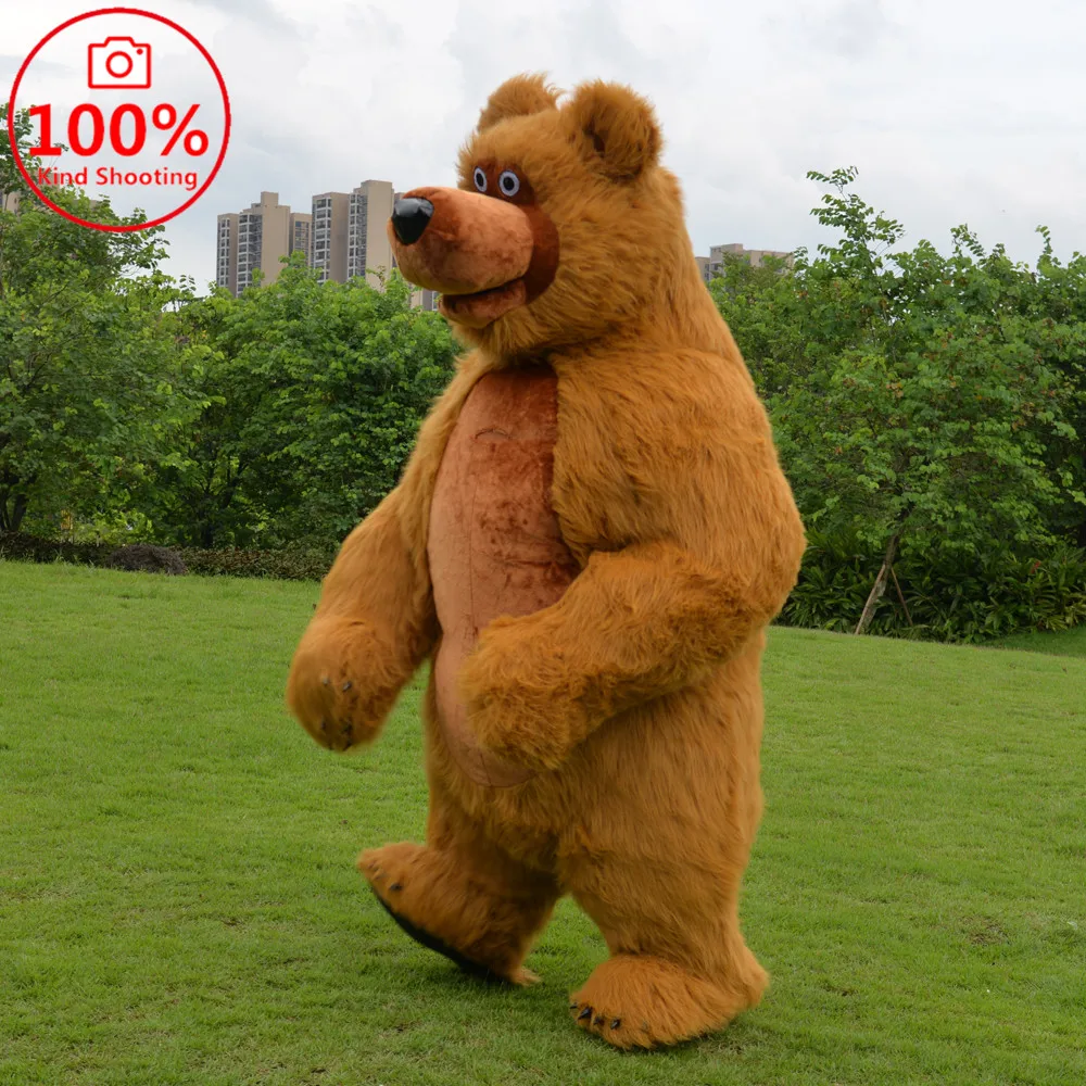 SAYGO Inflatable Cute Furry Plush Brown Bear Mascot Costume Fursuit Halloween Promotion Halloween Cosplay Party Dress Adult