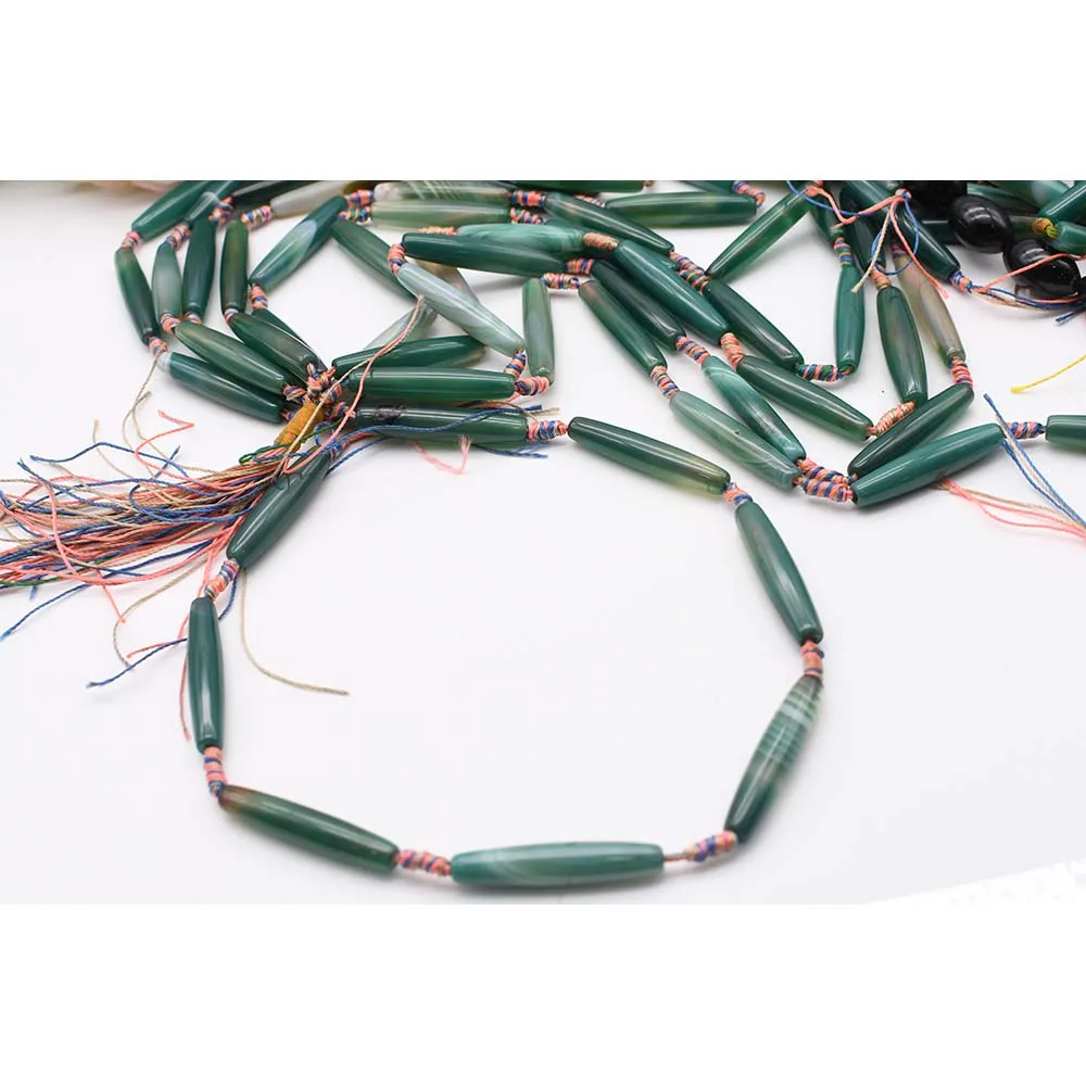 40mm Natural Smooth dark green cylindrical Agate stone beads For DIY Bracelet Necklace Jewelry Making Strand 15
