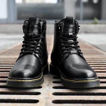 

Mid-tube Martin Boots Men's Large Size Fashion Couple Short Boots Unisex Leather Boots Round Head Lace-up Locomotive Shoes