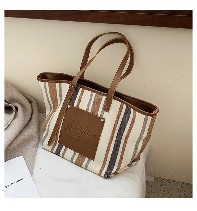Black White Blue Stripe Handbag 2019 Extra Large Canvas Tote Bags for Women Canvas Bucket Shopper Shoulder Bag Ladies Office Bag (2)