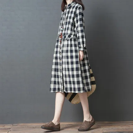 

Spring Clothing New Style 2019 Korean-style Loose And Plus-sized WOMEN'S Dress Fashion Plaid Pure Cotton Shirt Dress Women's