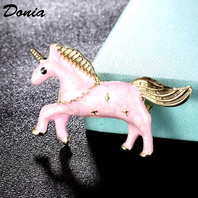 Donia Jewelry Fashion Women'S Carton Light Blue Unicorn Shape Animal Hijab Accessori Donna Brand Coppia Spilla Sciarpa Pin