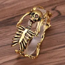 Мужские ювелирные с золотым оттенком из нержавеющей стали, измерительная цепь, череп скелета в стиле панк, байкер, подарок, мужской браслет, браслет, рождественский подарок