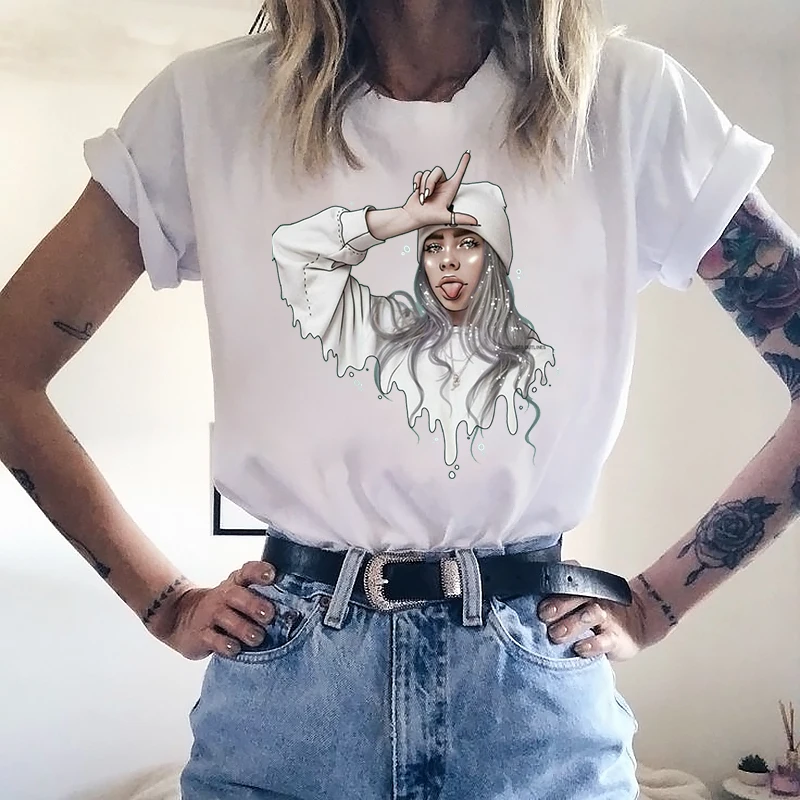 Billie Eilish футболка женская мужская одежда Kpop топы футболки Модная Футболка Повседневная с круглым вырезом короткая Femme унисекс Хип-Хоп Футболка - Цвет: 10