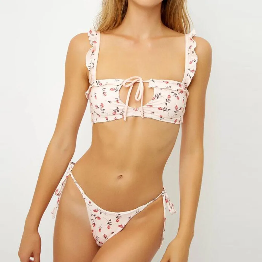 Womail Split Swimwear Women Solid Color Set Push-Up Padded Bra Beach Bikini Set Swimsuit Swimwear I301205