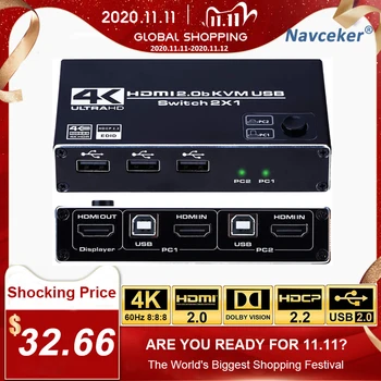 

2020 4K 60Hz KVM Switch HDMI 2 Port HDMI KVM Switch USB PC Computer KVM Switch Keyboard Mouse Switcher Box for Laptop,PS4,Xbox