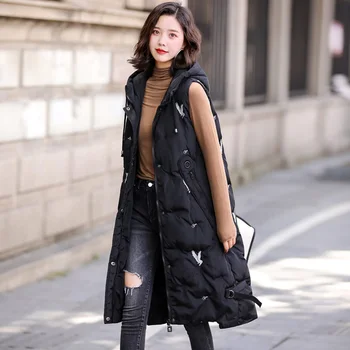 

Women Long Vest 2019 Winter Warm Coat Casual Sleeveless Thicken Waistcoat Vest Female Loose Oversize Women Vest XZ651