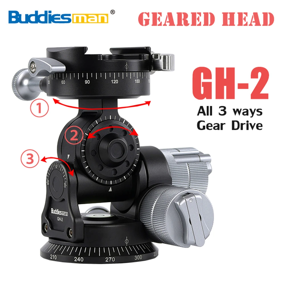 Buddiesman GH2 3Way Geared Pan Tilt Tripod Head Precision Control