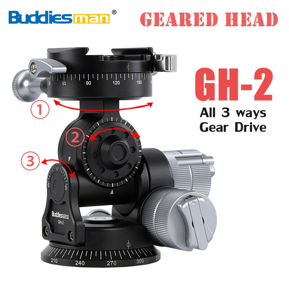 Buddiesman GH 2 3 Way Geared Pan Tilt Tripod Head Precision Control
