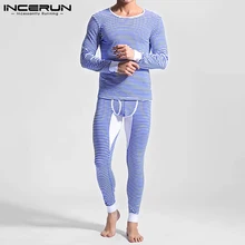 

INCERUN Men Striped Pajamas Sets Long Sleeve O Neck Elastic Pants 2 Pieces Man Leisure Patchwork Sleepwear Suits Comfy Homewear