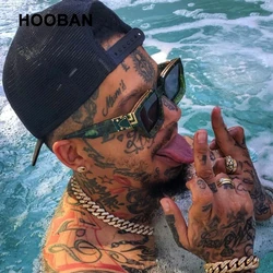 HOOBAN Brand Designer Square Sunglasses Women Men Fashion Rivet Sun Glasses For Ladies Luxury Gradient Travel Eyewear UV400