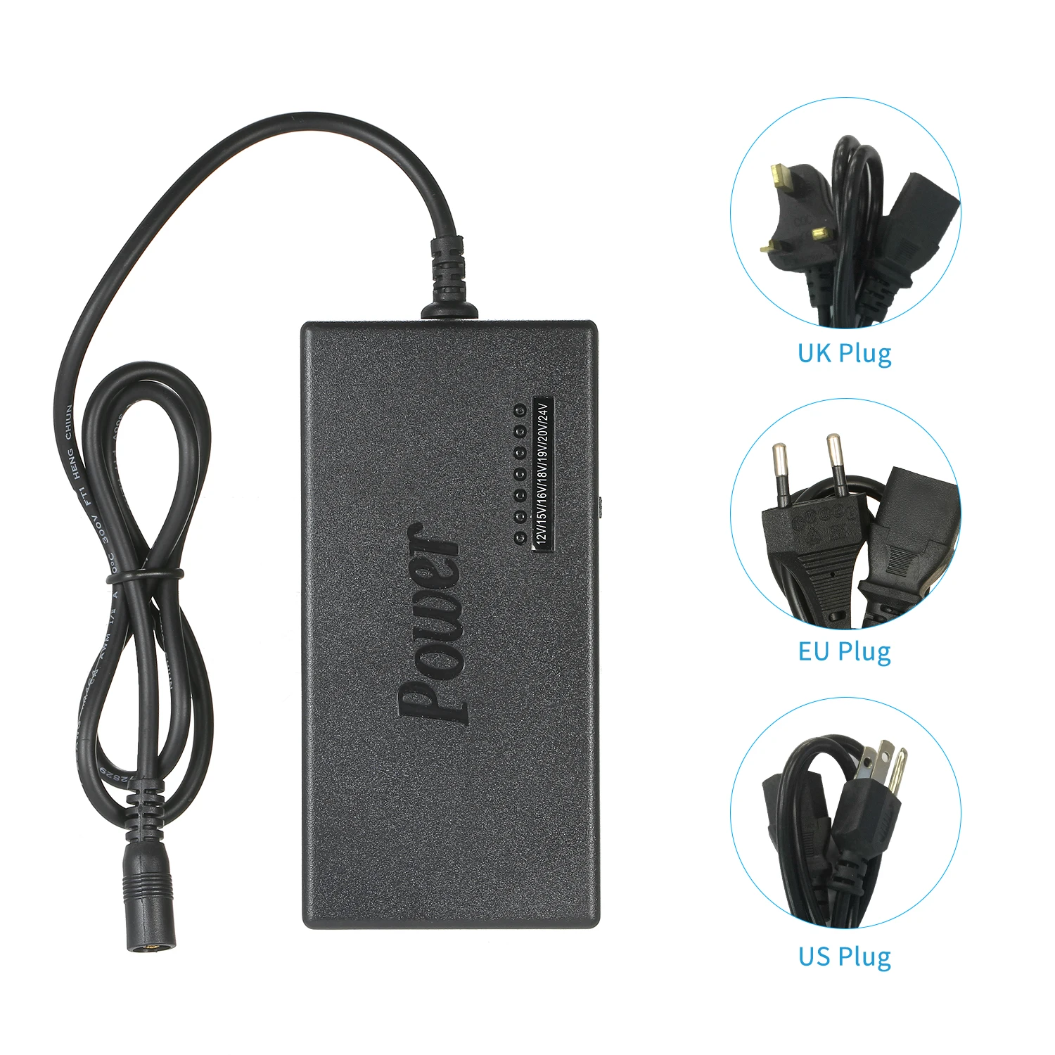 

96W Universal Laptop Power Charger Adapter 8Pcs 12V to 24V Adjustable Portable Charger UK/US/EU Plug