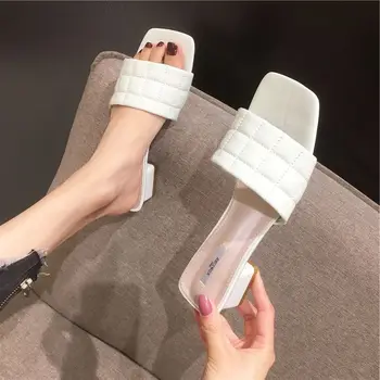 

Rubber Flip Flops Shoes Womens Slippers Outdoor Square Toe Luxury Slides Med Hawaiian Block Designer Rome PU Hoof Heels Fabric