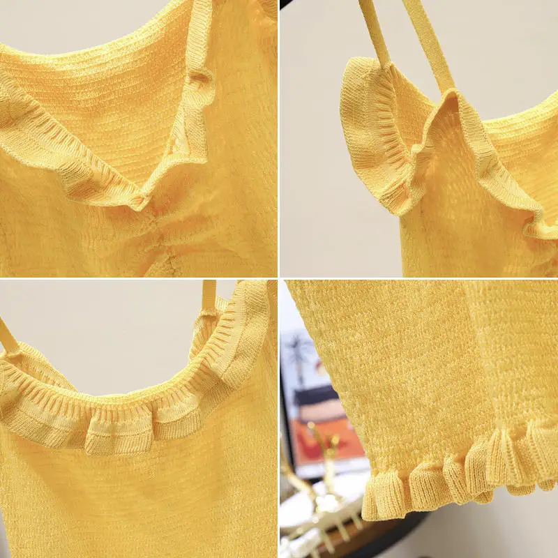 HELIAR Camisoles, вязаные бретели Спагетти, сексуальная жилетка желтая, женская,, летняя, повседневная, с завязками, одноцветная, женская, Camisoles