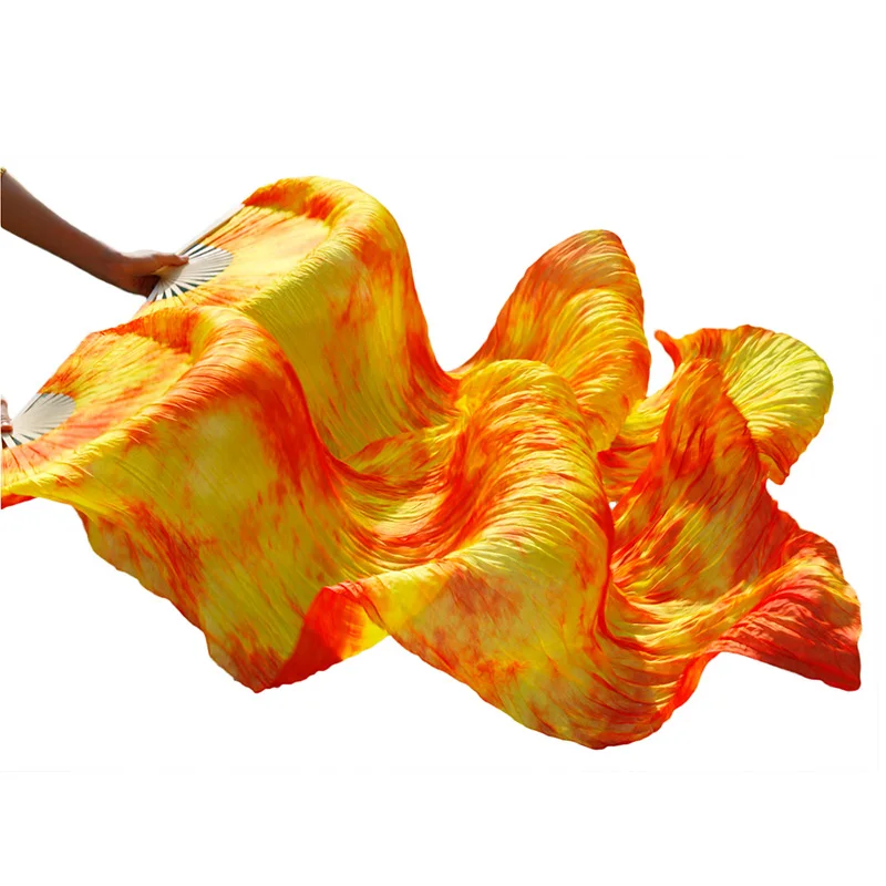 Настоящий шелк/имитация шелка танец живота танцевальный веер вуаль многоцветный ручная работа окрашенная вуаль для танца живота чистый натуральный шелк Танец Реквизит веер - Цвет: Color22-tw