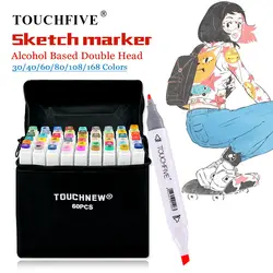 TouchFIVE 30/40/60/80/168 Цвет маркер для манги чертежные Маркеры Ручка на спиртовой основе двусторонний жирной кисть товары для рукоделия