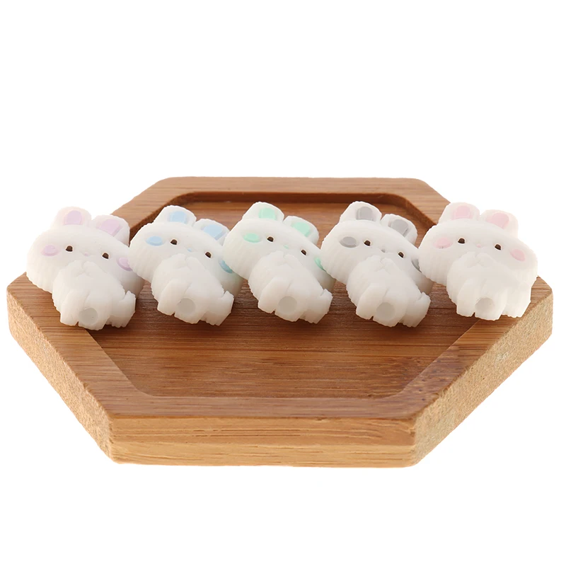 토끼 설치류 실리콘 비즈 50pc Teether 토끼 Chewable 젖니가 남 목걸이 펜던트 DIY Pacifier Soothe 체인 장난감