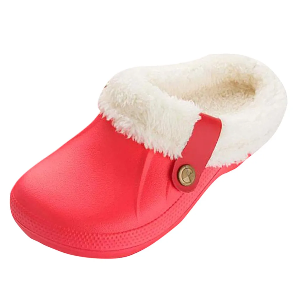 Сабо унисекс; зимние меховые женские тапочки; домашняя обувь; Мужские сабо; однотонная домашняя обувь; сандалии без застежки; 3 цвета - Цвет: Красный