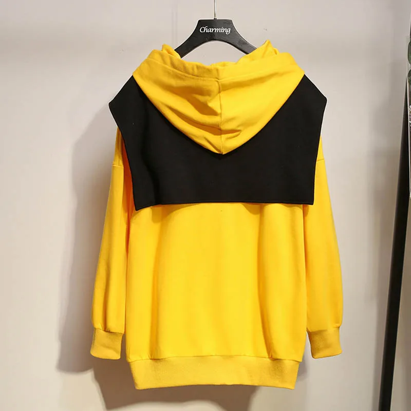 Осенняя Женская толстовка размера плюс, обхват груди 144 см, 6XL, 7XL, 8XL, 9XL, Женская толстовка желтого цвета, комплект из двух предметов