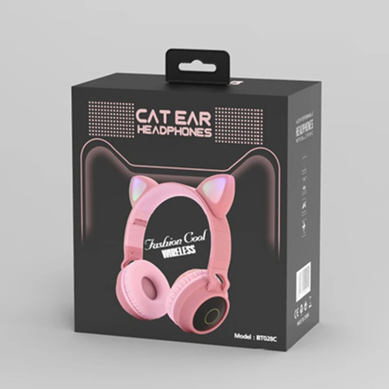 Bluetooth Headset Cat Ear Headphones Wireless Headphone LED Light Stereo Music earpphones Girl Headset for PC