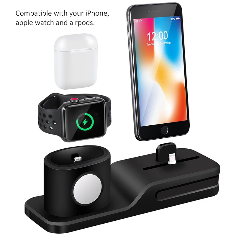 3 in 1 Charging Dock Holder For Iphone 11 pro 10 XR X 8 7 6 Silicone charging stand Dock Station For Apple watch Airpods