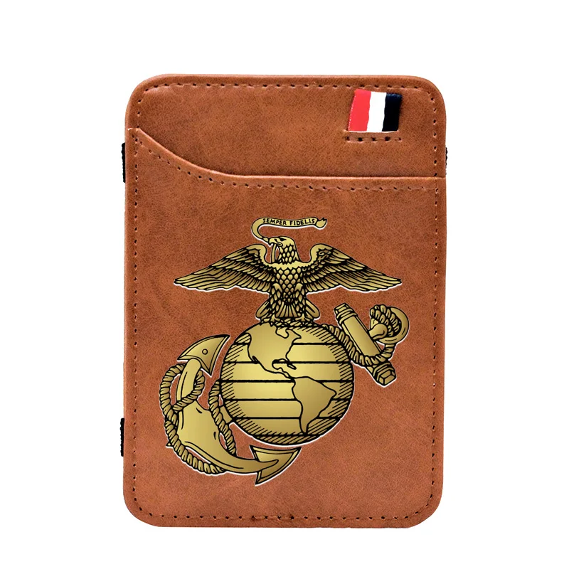 

Classic United States Marine Corps Leather Printing Magic Card Holder Men Wallet Women Thin Purse
