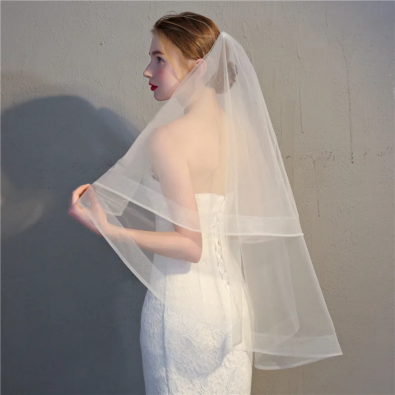 Кружевная вуаль для невесты цвета слоновой кости, однослойная вуаль с цветком и бусинами, 100 см, шаль, вуаль, свадебные аксессуары