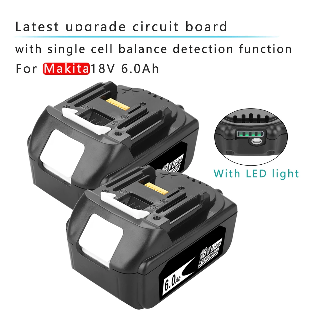 Batteria 2Pcs Bl1860B 18V 6.0Ah Per Trapano Avvitatore A Batteria Makita Bl1850B Bl1860 Bl1840 Bl1830 Con Bilanciamento A Cella Singola