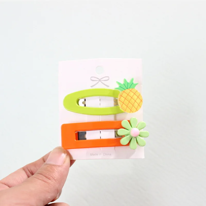 pineapple 2 шт./компл. цветы и фрукты заколка для волос для девочек цвет мультфильм BB клип маленькие заколки заколка для причёски аксессуары для волос - Цвет: pineapple