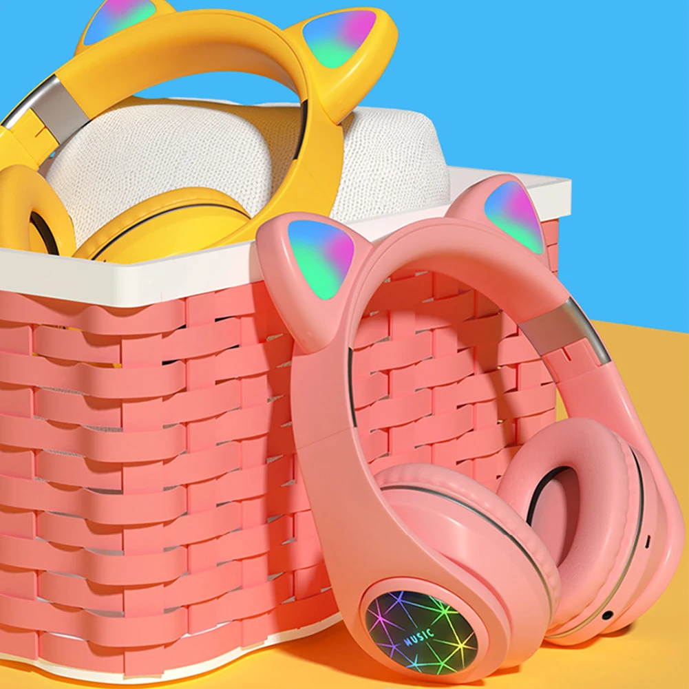 NeArrival LED Cat Ear Noise Cancelling Headphones Bluetooth 5 0 Young People Kids Headset Luminous Cute Cat Ear Headphone