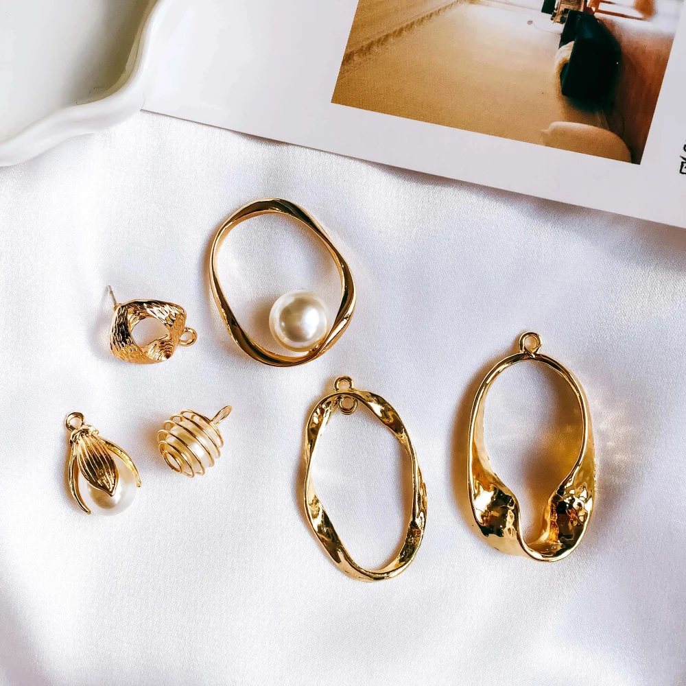 

KC Gold Earring Component Pearl Metal Pendant Eardrop Accessories Necklace Charms Diy Making Material Jewelry Finding 6pcs