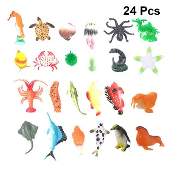 

24 Pcs Colorful PVC Ocean Animal Simulation Ornament Sculpture Colored Ornaments Craft for Home Living Room Office