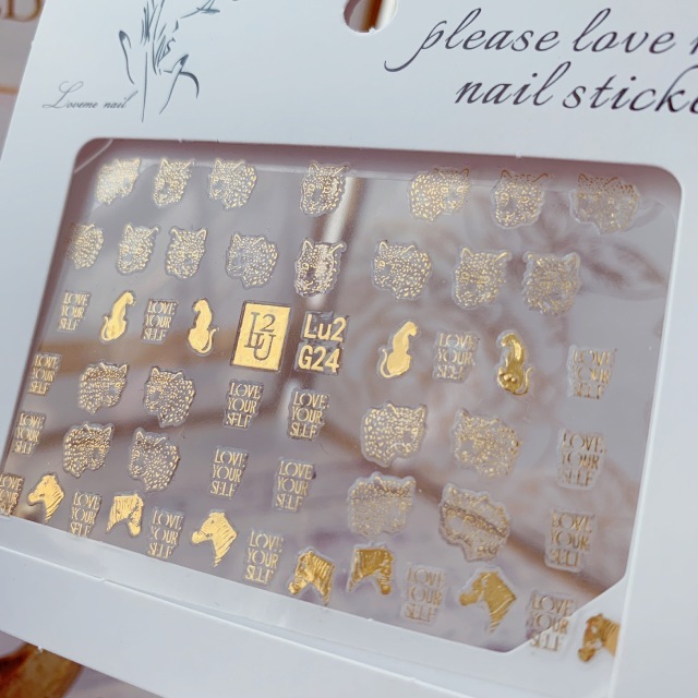Nail Sticker Decal Patch Bronzing Letter Sticker Light Golden Alphabet Flowers Design for Nail Tattoo LU2 G001-G029