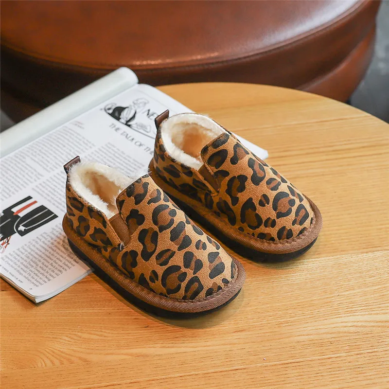 

Kids Cotton Shoes Keep Warm Loafers Pure Color Leopard Print Thicken Outdoor Leisure Shoes Soft Bottom Comfortable SZ126