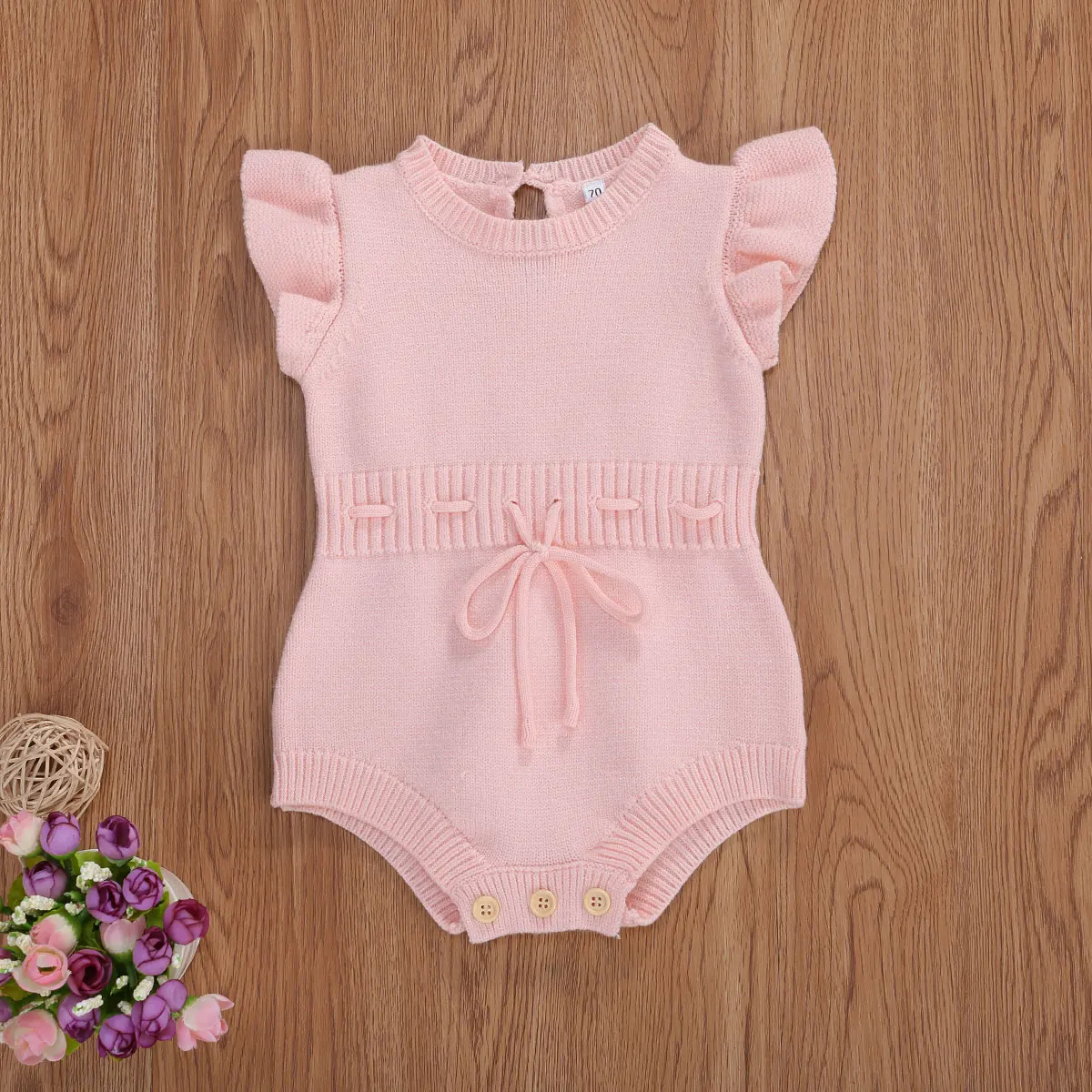 Pasgeboren Baby Wol Jumpsuit Baby Zomer Mode Casual Flying Mouwen Lace Up Body Baby Winter Herfst Warme Kleding