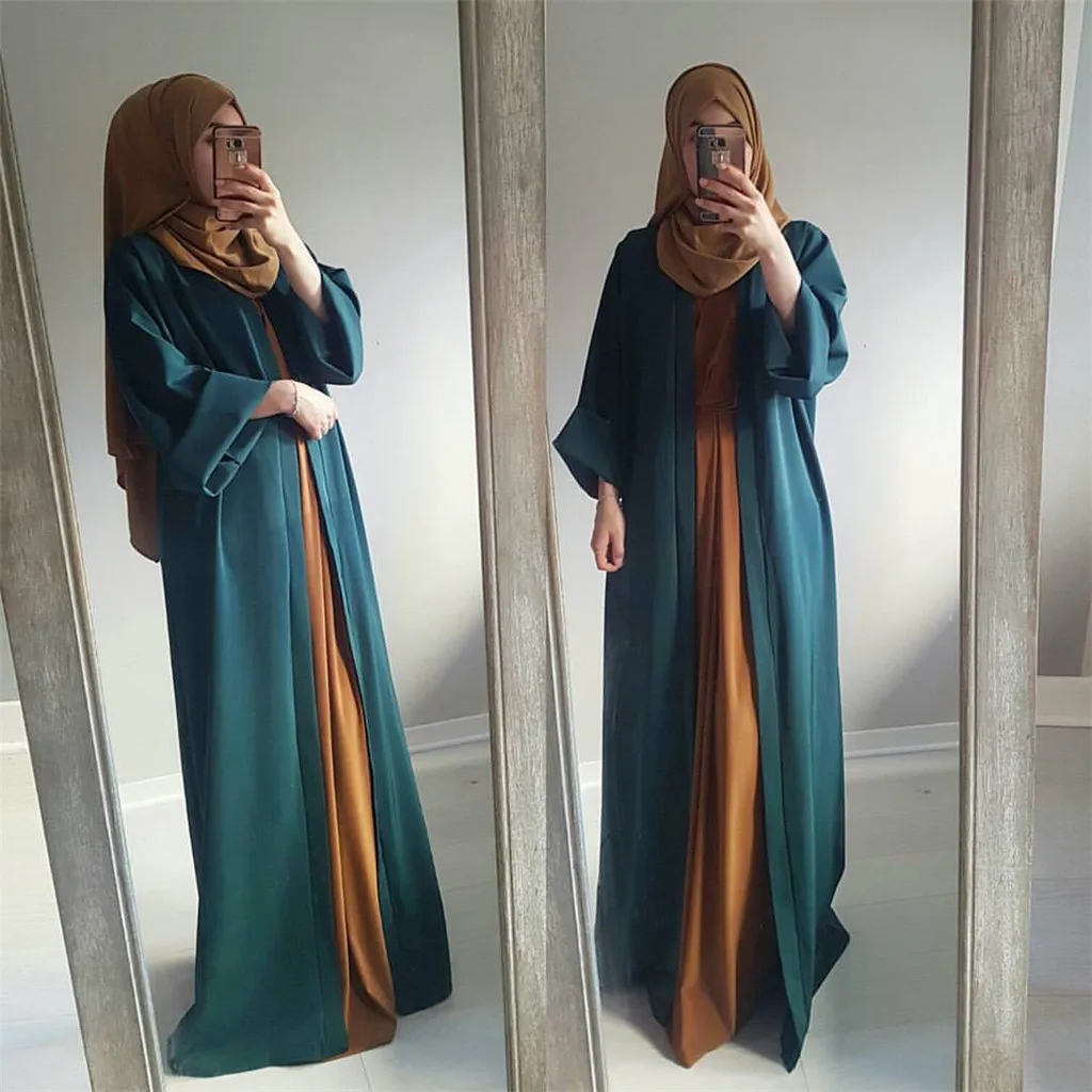 Абайя Рамадан женское Макси длинное платье женский открытый Спереди Кардиган исламское платье красивое мусульманское офисное платье