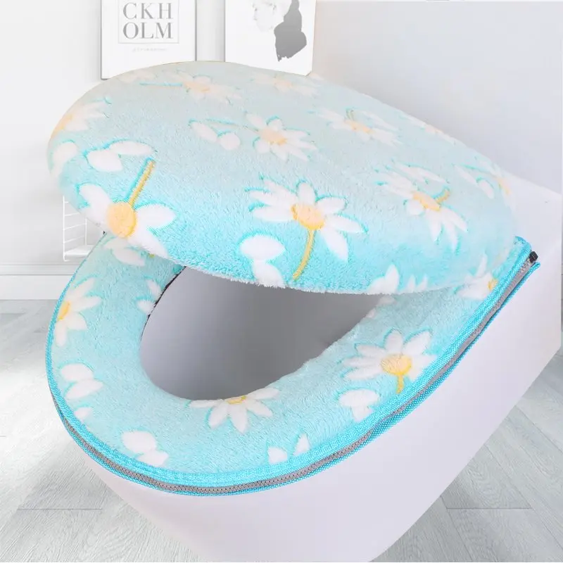 D Blue 2pcs Коврик для унитаза с рисунком панды, набор на молнии, чехлы для сиденья унитаза, мягкий теплый коралловый бархатный коврик для ванной комнаты, универсальные чехлы для сиденья унитаза - Цвет: D Blue 2pcs