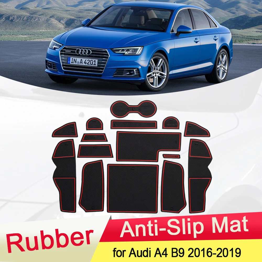 

for Audi A4 B9 8W RS4 S line 2016-2019 2017Rubber Anti-slip Mat Door Groove Cup pad Gate slot Coaster Interior Car Accessories