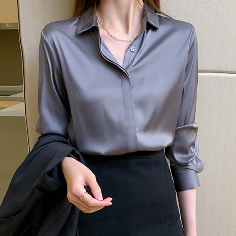 

LJSXLS Spring Loose Silk Blouse Women Clothing 2021 Autumn Long Sleeve Chiffon Shirts White Korean Fashion Ladies Office Tops