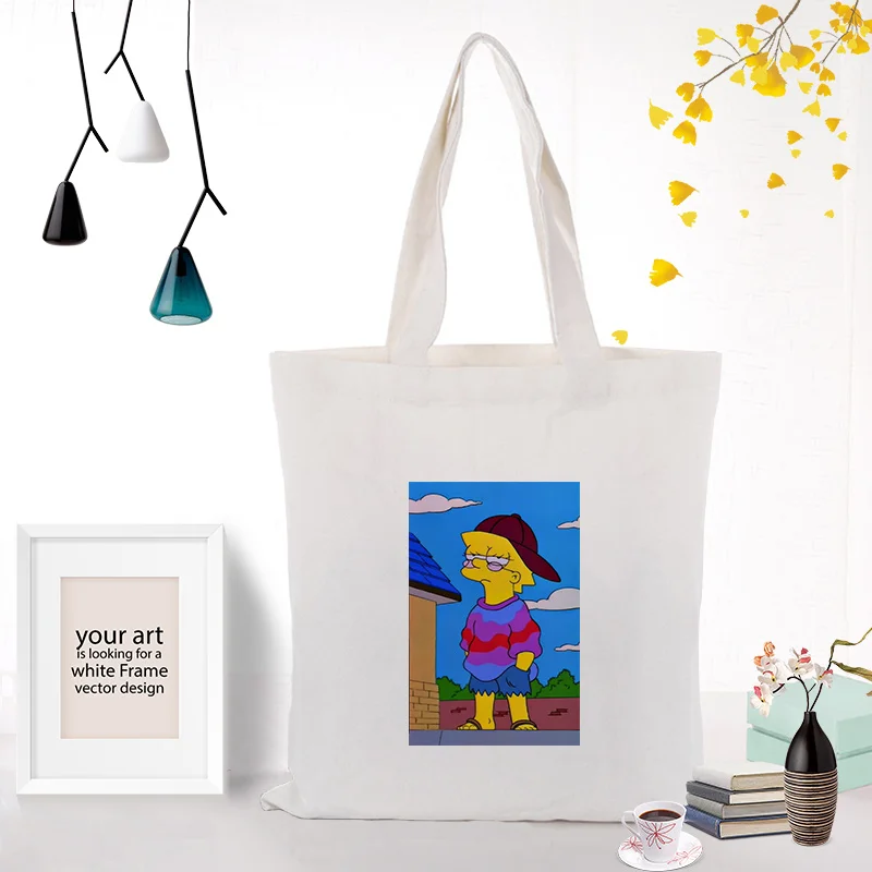 SIMPSON11 Холст сумка для покупок Симпсон текст DIY ежедневное использование пользовательский принт Логотип эко многоразовая утилизация - Цвет: SIMPSON11