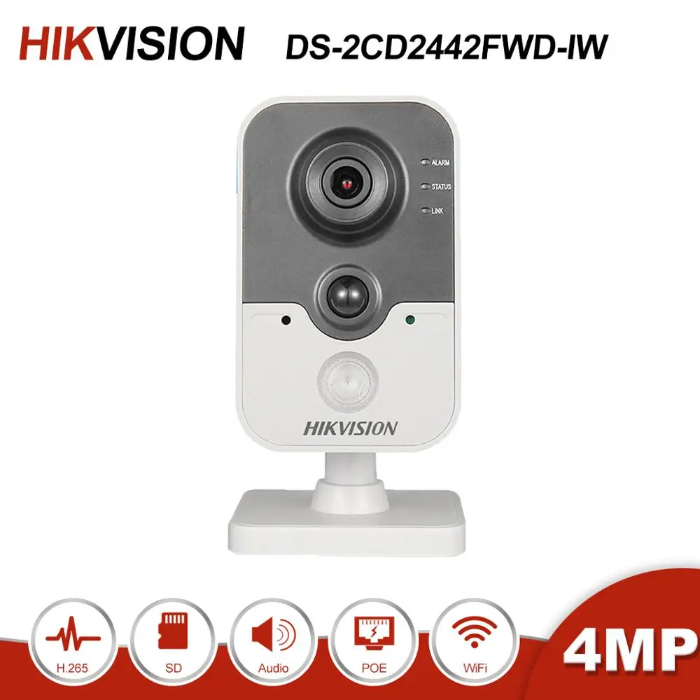 Hikvision DS 2CD2442FWD IW Беспроводная 4MP Cube POE IP камера безопасности H.265 sd карта слот
